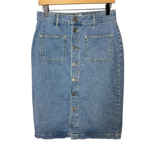 On 34th Women’s Patch Pocket Denim Blue Western Button Front Pencil Skirt Sz 8